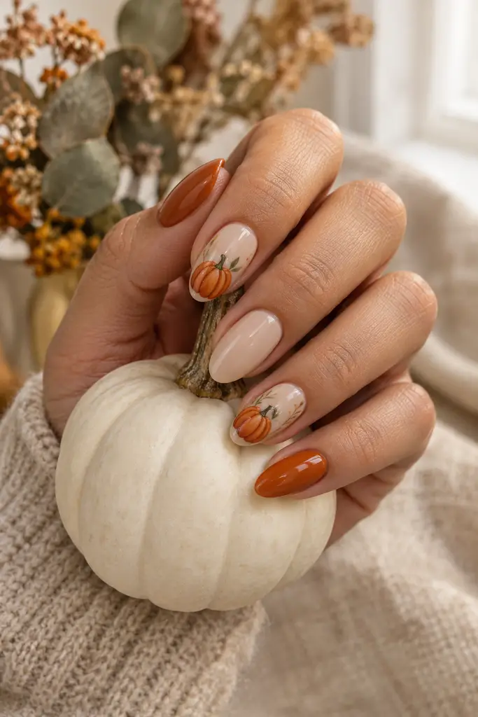 Cozy Pumpkin nail ides
