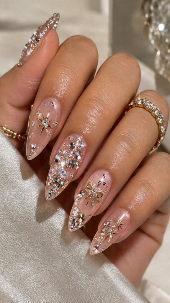 Glamorous birthday nails embellished with sparkling rhinestones and crystals